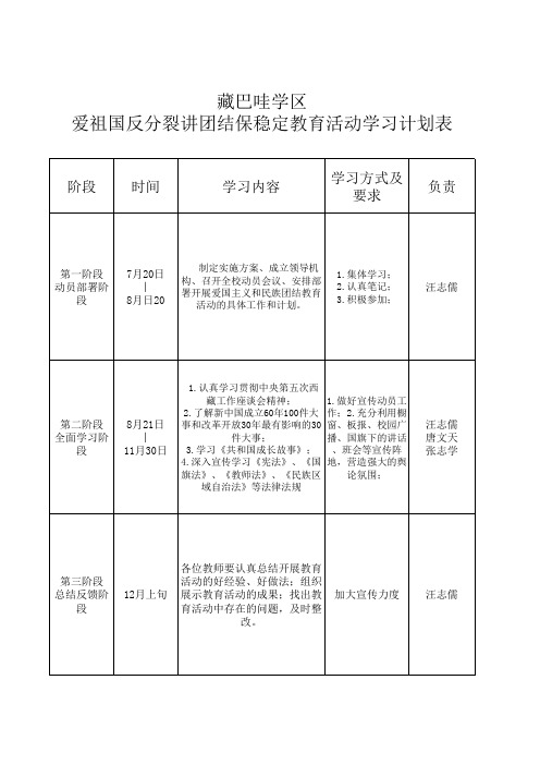 爱祖国反分裂讲团结保稳定活动计划