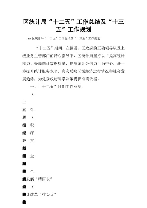 区统计局“十二五”工作总结及“十三五”工作规划