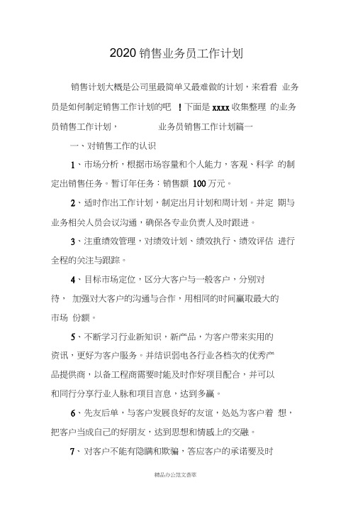 2020销售业务员工作计划