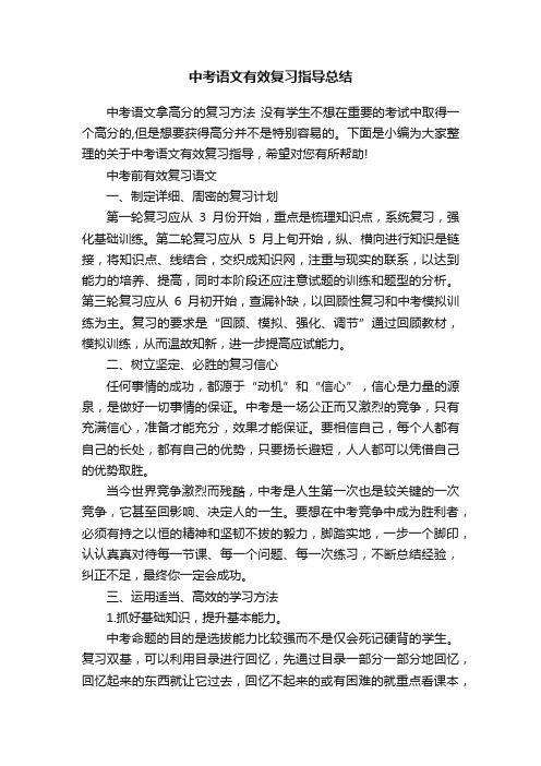 中考语文有效复习指导总结