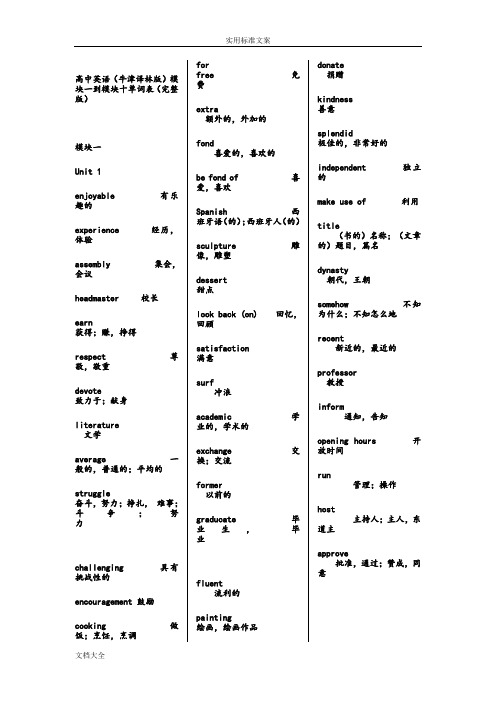 牛津高中英语模块一到模块十单词表(完整版,其他网友有遗漏地)