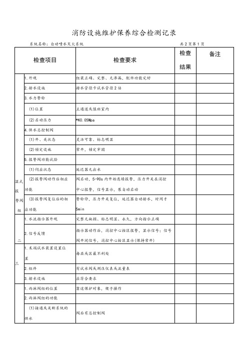 2023《消防设施(自动喷水灭火系统)维护保养综合检测记录》