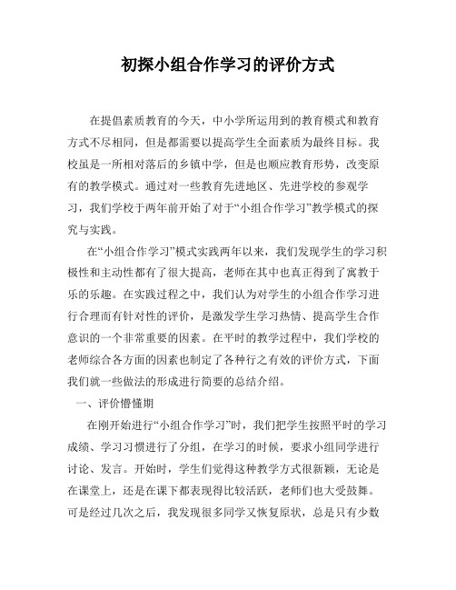 论文：初探小组合作学习的评价方式