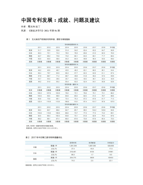 中国专利发展：成就、问题及建议