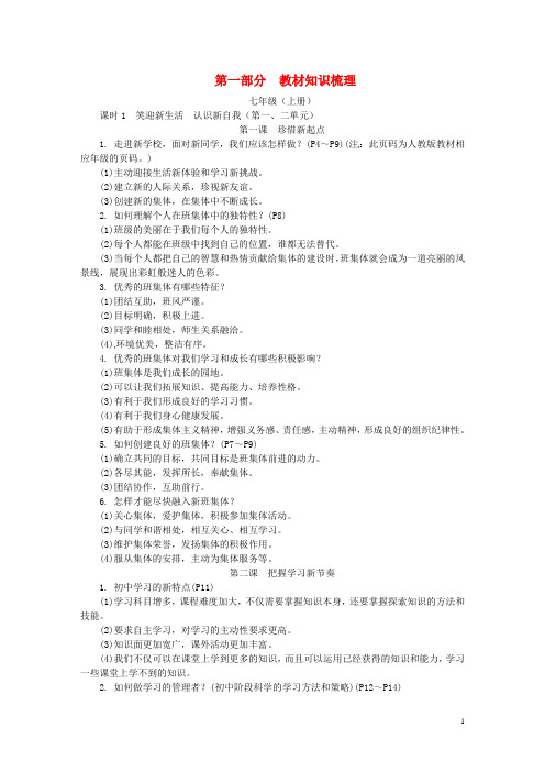 湖南省2017中考思想品德教材知识梳理七上课时1笑迎新生活认识新自我