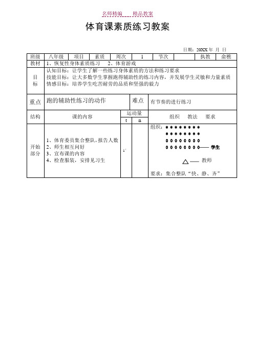 体育课身体素质练习教案