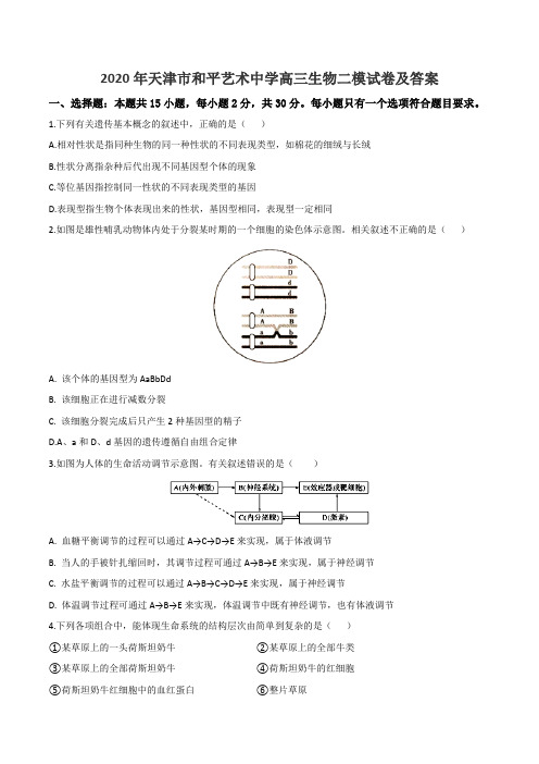 2020年天津市和平艺术中学高三生物二模试卷及答案