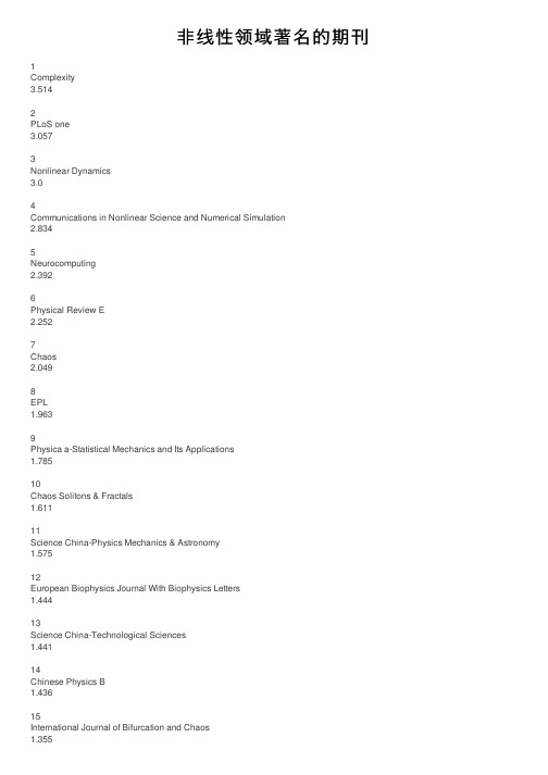非线性领域著名的期刊