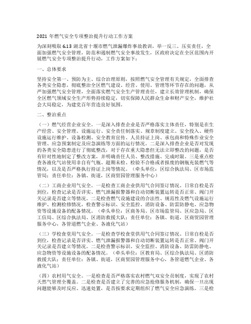 燃气安全专项整治提升行动工作方案