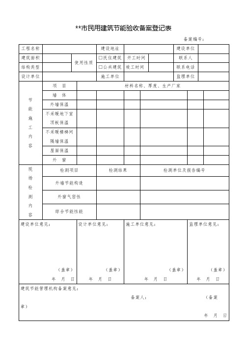 XX市民用建筑节能验收备案登记表【模板】