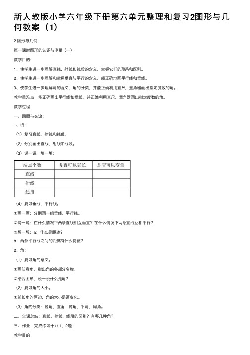 新人教版小学六年级下册第六单元整理和复习2图形与几何教案（1）