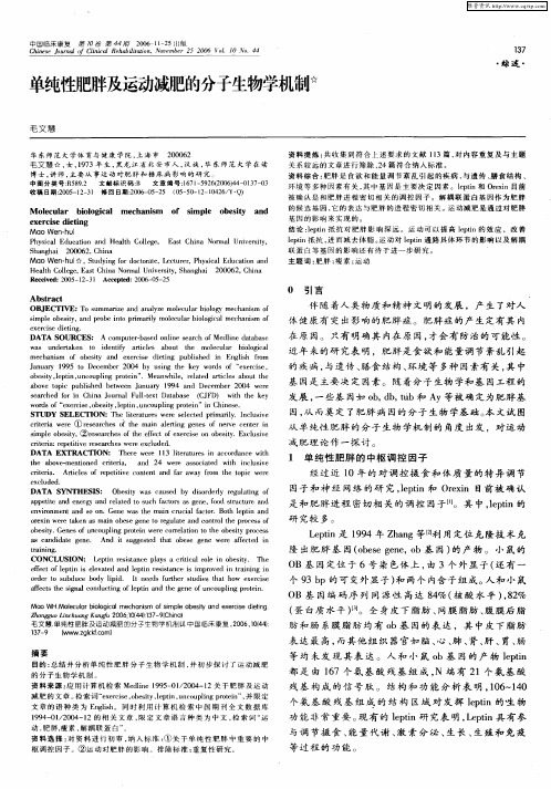 单纯性肥胖及运动减肥的分子生物学机制