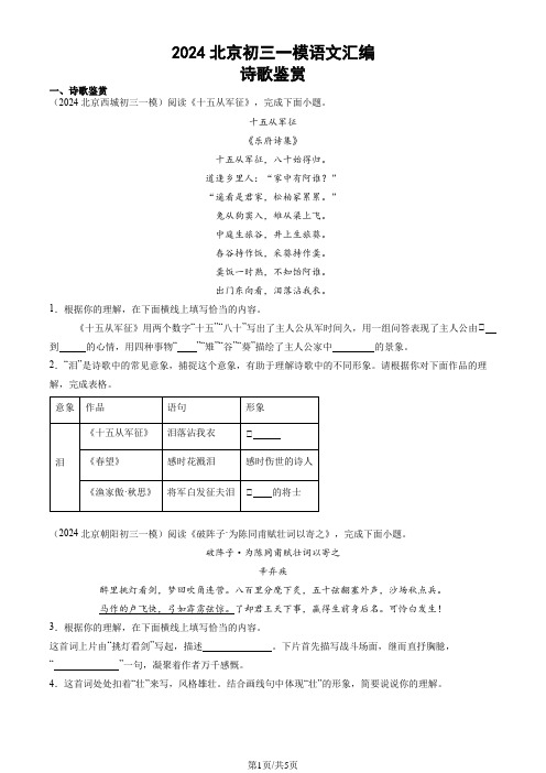 2024北京九年级一模语文汇编：诗歌鉴赏