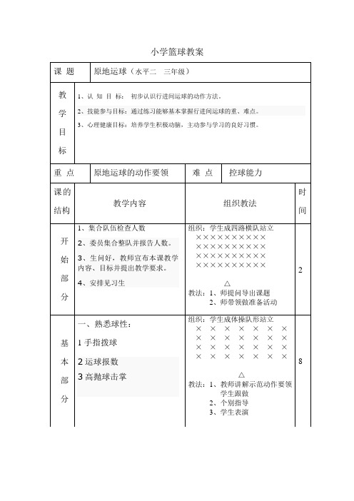 小学体育水平二_(小篮球熟悉球性及原地运球)教案