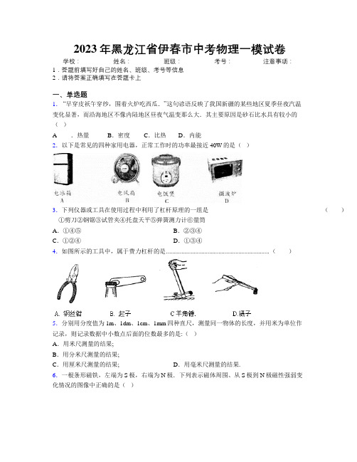 2023年黑龙江省伊春市中考物理一模试卷附解析