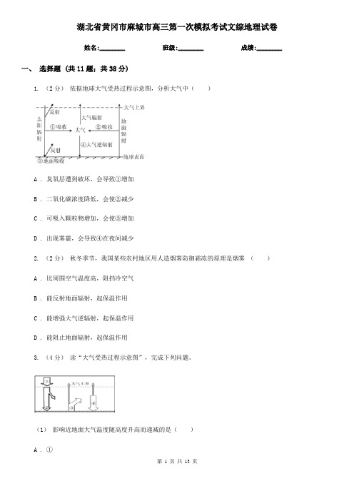 湖北省黄冈市麻城市高三第一次模拟考试文综地理试卷