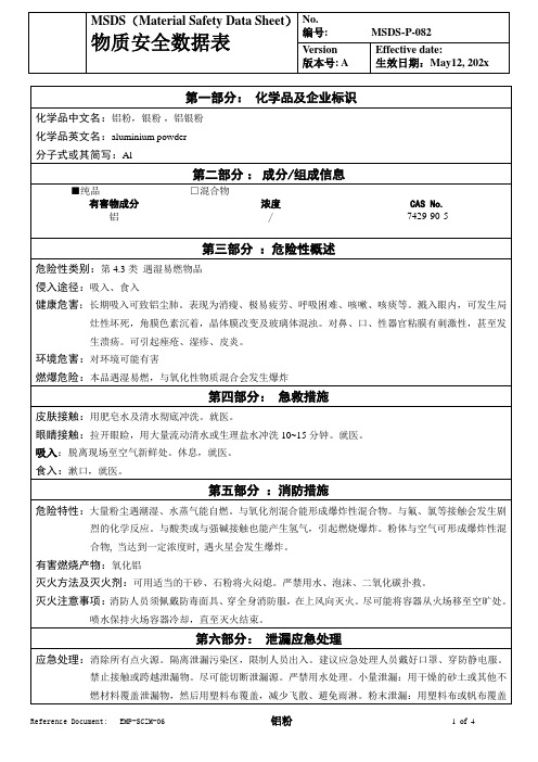 物质安全数据表(MSDS)-铝粉