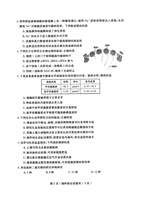 大连市2015年高三第一次模拟考试理综