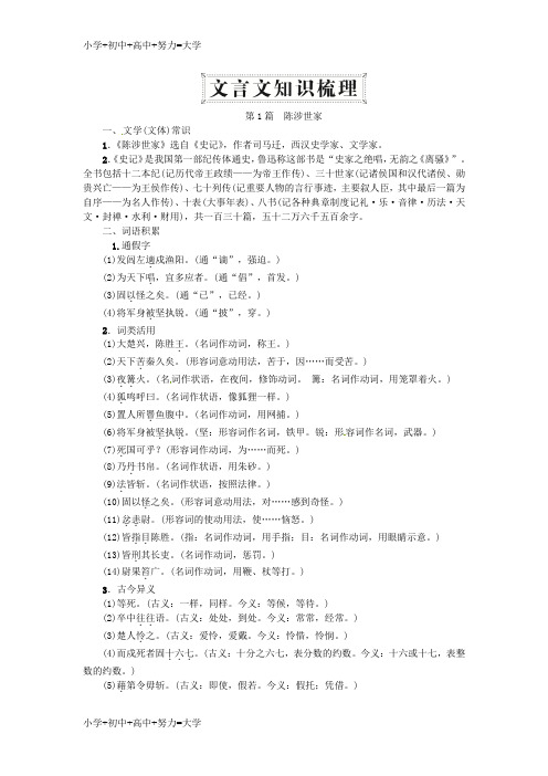 配套K12中考语文总复习 第一部分 文言文知识梳理 九上 新人教版