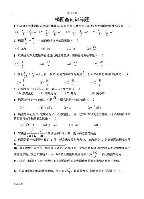 圆锥曲线基础训练题集