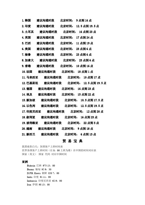 各国工作时间一览表