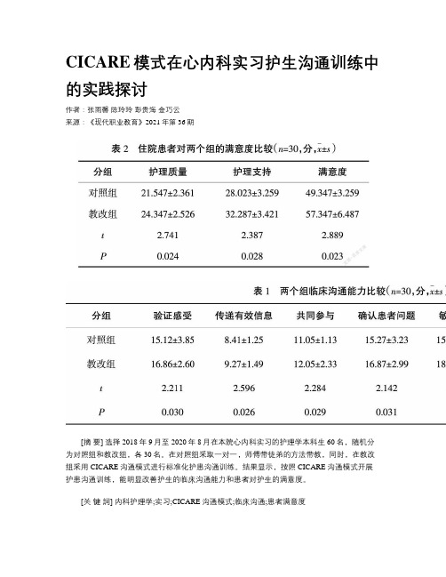 CICARE模式在心内科实习护生沟通训练中的实践探讨