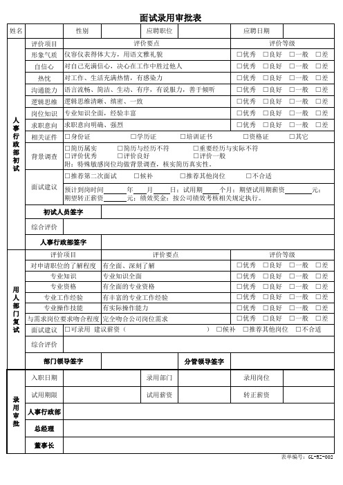 GL-RZ-002录用审批表