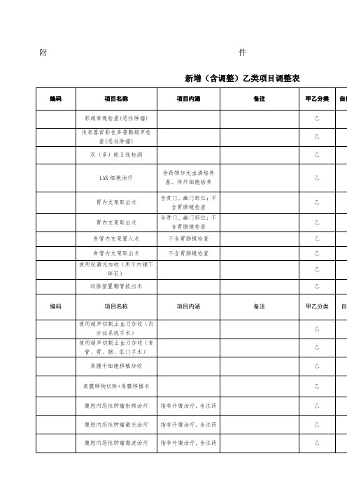 新增含调整乙类项目调整表嘉兴市劳动和社会保障