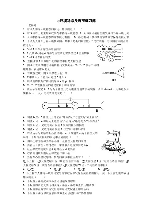 内环境稳态及调节练习题