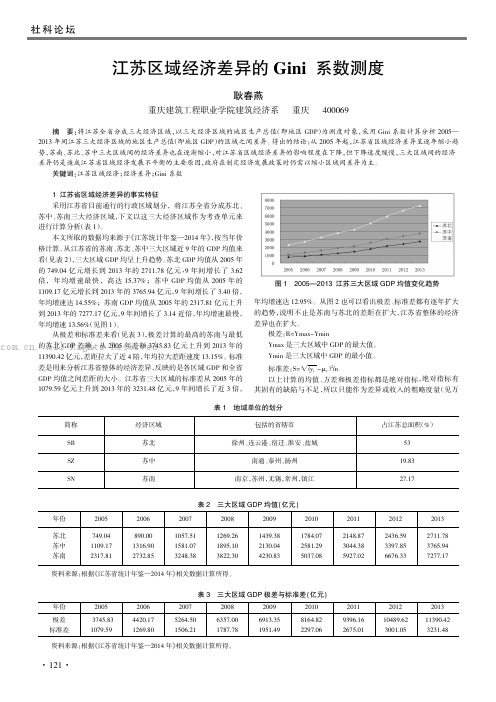 江苏区域经济差异的Gini 系数测度