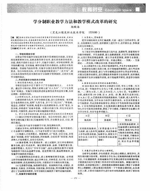 学分制职业教学方法和教学模式改革的研究