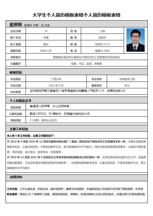 大学生个人简历模板表格个人简历模板表格