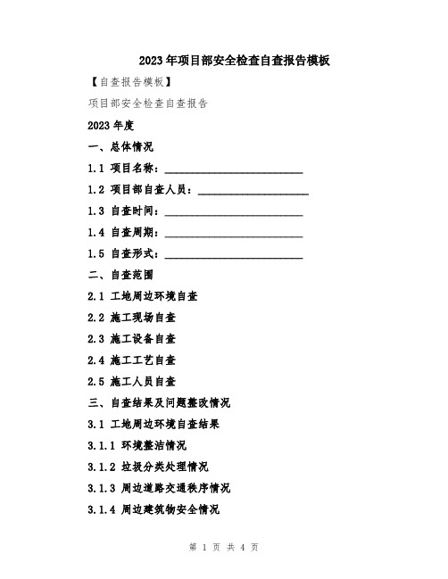 2023年项目部安全检查自查报告模板