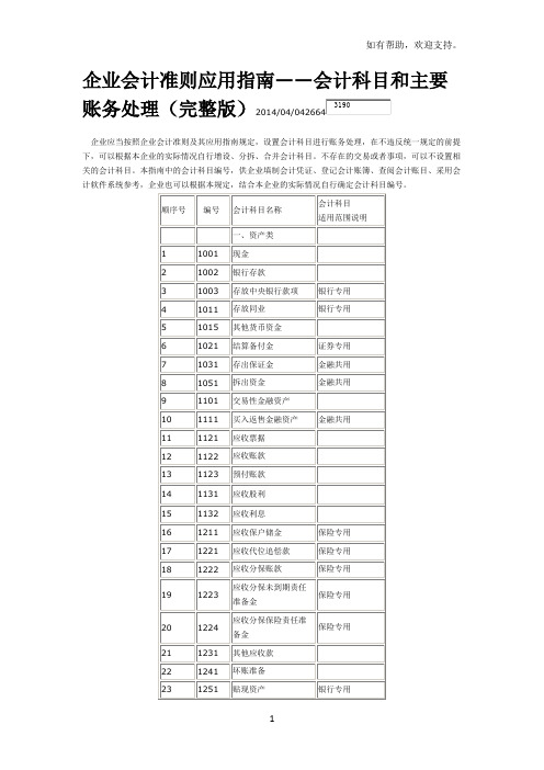 企业会计准则应用指南--会计科目与主要账务处理(完整版)