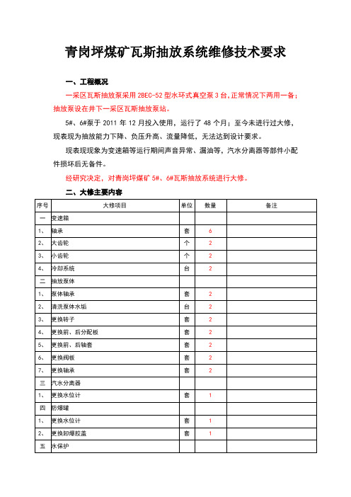 瓦斯抽放泵大修技术要求