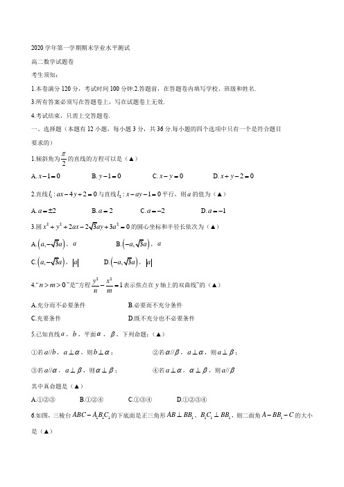 浙江省杭州市七县市2020-2021学年高二上学期期末数学试题