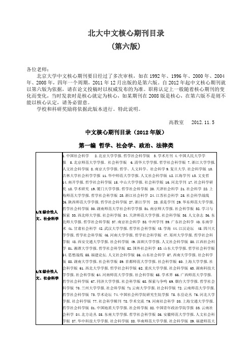 北京大学图书馆核心期刊