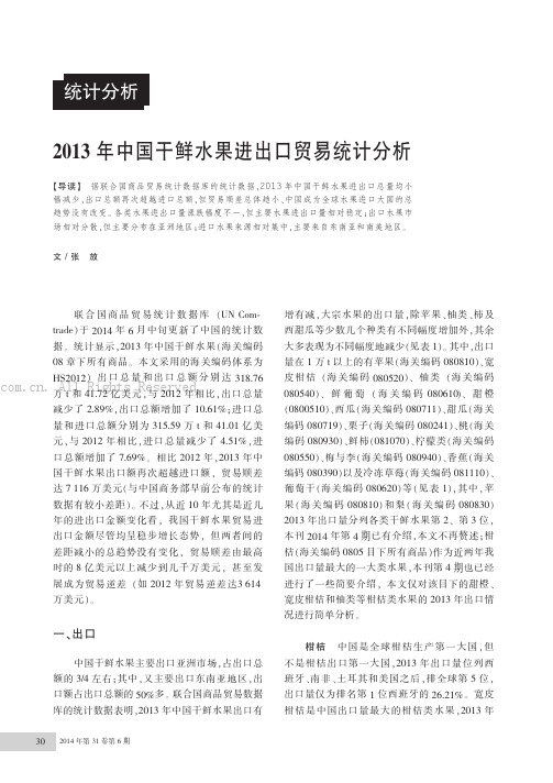 2013年中国干鲜水果进出口贸易统计分析