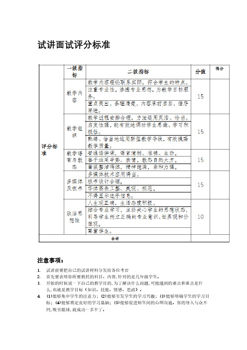 教师考编试讲面试评分标准