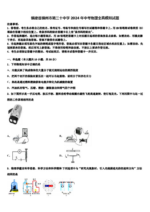 福建省福州市第三十中学2024年中考物理全真模拟试题含解析