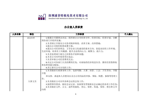 公司人员岗位职责表