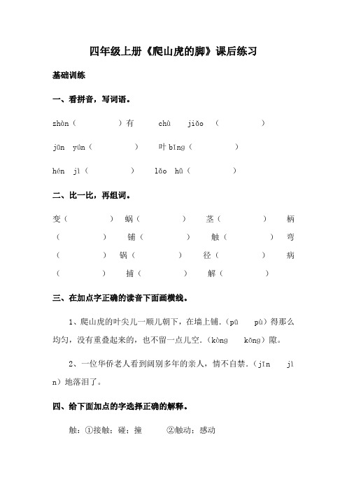 语文人教版四年级上册《爬山虎的脚》课后练习