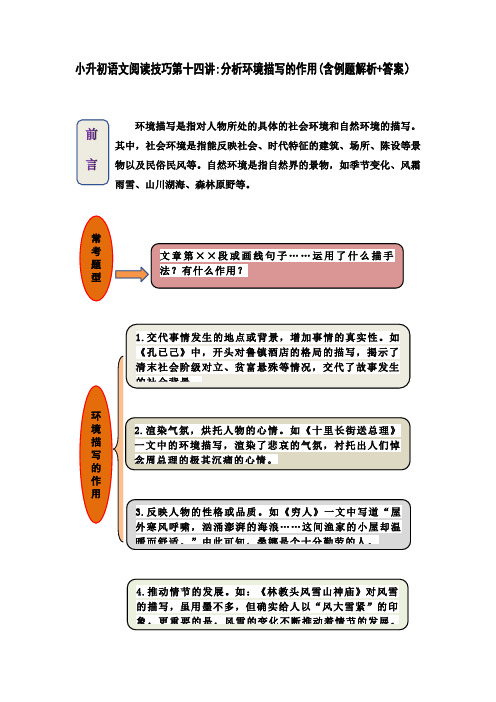 小升初语文阅读技巧第十四讲：分析环境描写的作用(含例题解析+答案)人教部编版