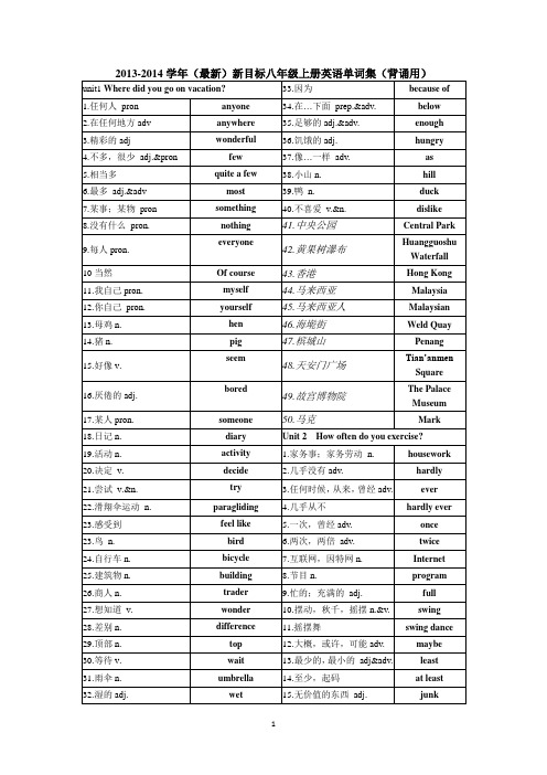 2013-2014学年(最新)新目标八年级上册英语单词集(背诵用)