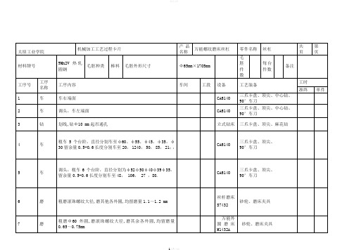 丝杠机械加工工艺卡片