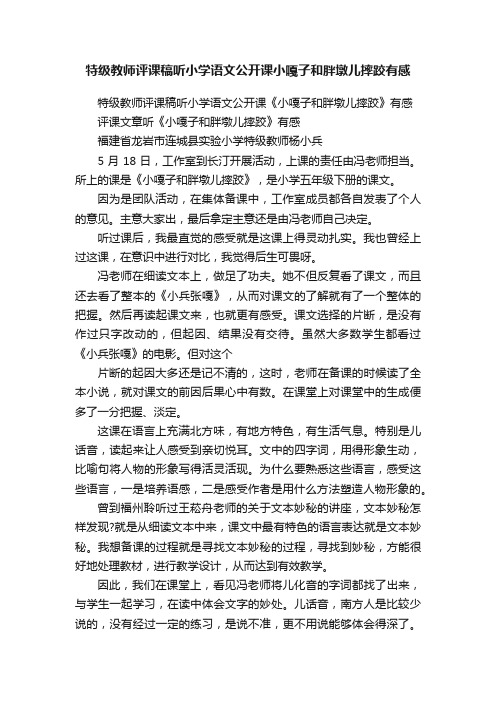 特级教师评课稿听小学语文公开课小嘎子和胖墩儿摔跤有感