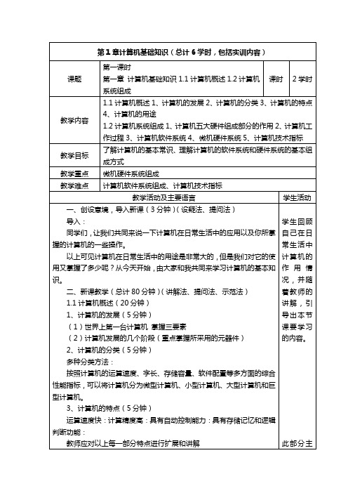 四川信息专业计算机应用基础精品教案：第1章 计算机基础知识