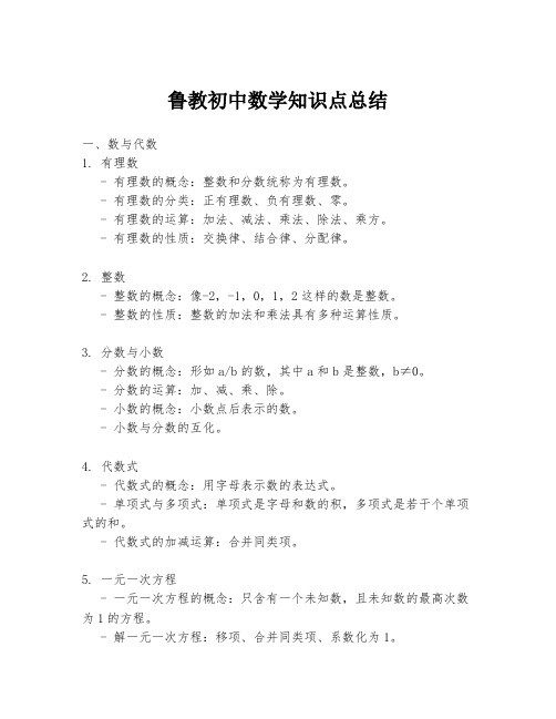 鲁教初中数学知识点总结