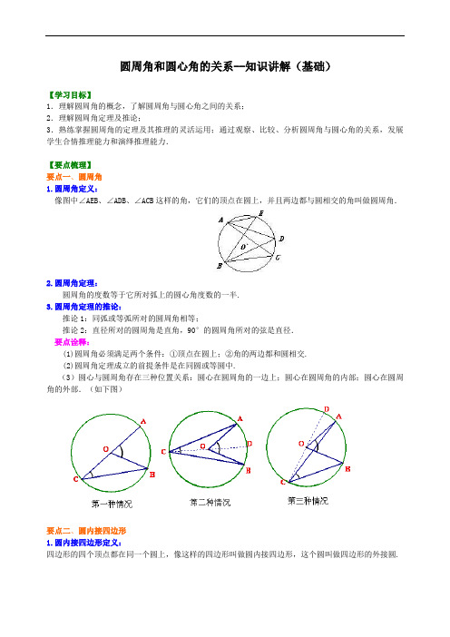 圆周角和圆心角的关系—知识讲解(基础)