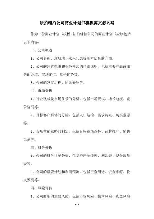 法拍辅拍公司商业计划书模板范文怎么写